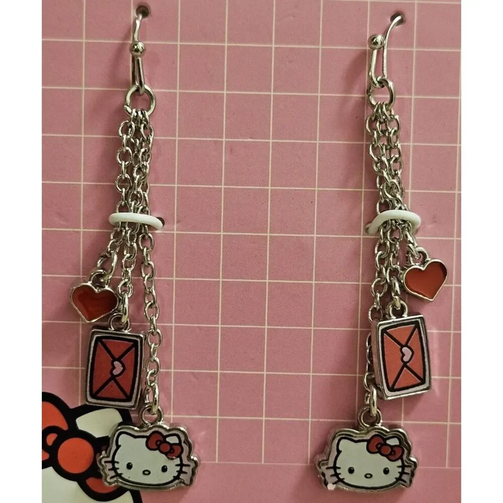 Sanrio Hello Kitty Claire's enamel earrings envelope heart chain new